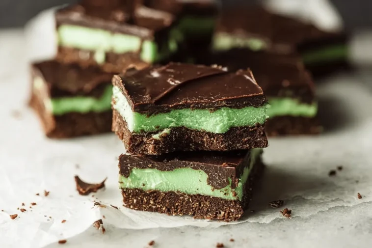 Delicious No Bake Mint Chocolate Bars on a Plate
