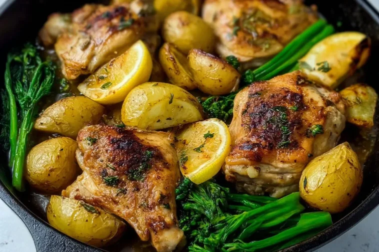 One-pan Lemon Garlic Chicken and Potatoes Ready to Serve