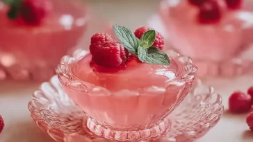 Vibrant Pink Gelatin Dessert ready to serve