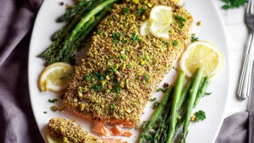 Pistachio Crusted Baked Salmon Close-Up