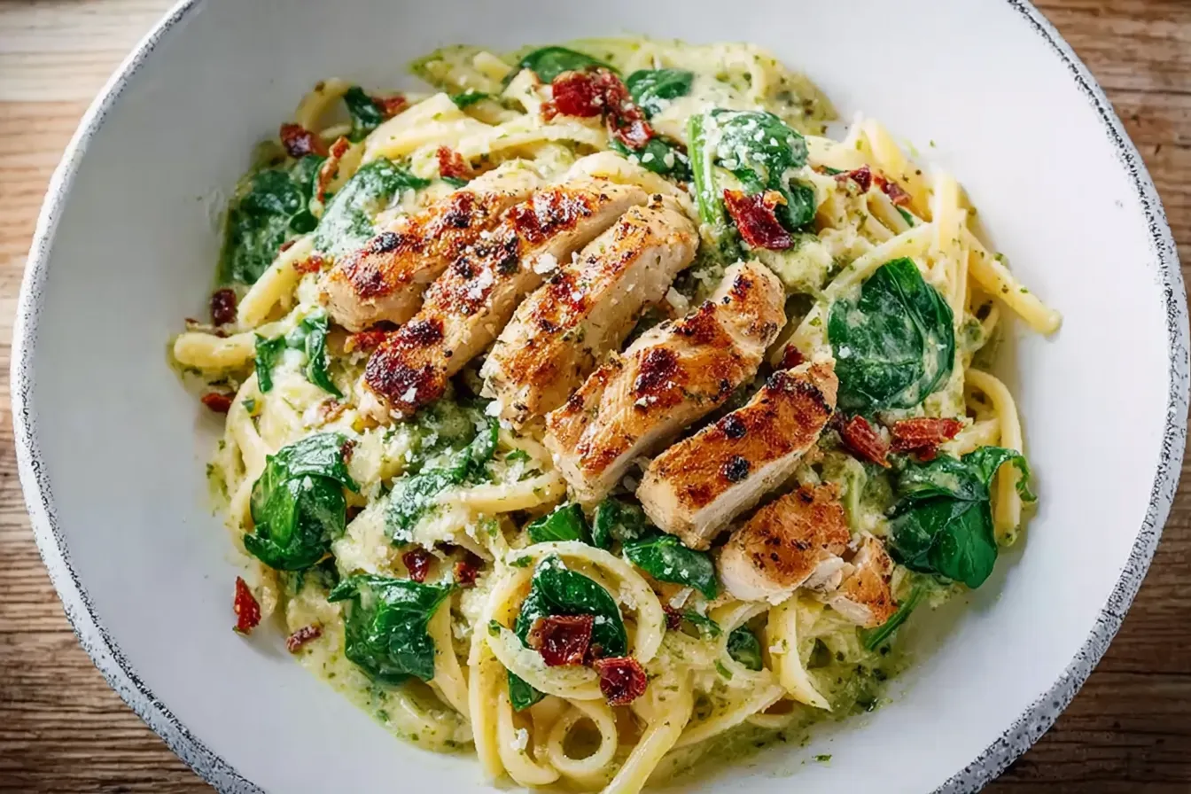 Simple Creamy Chicken Pesto Pasta with Spinach - A Delightful Dinner 4 Simple Creamy Chicken Pesto Pasta with Spinach