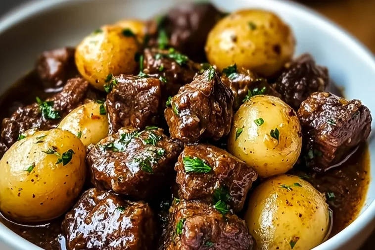 Delicious Slow Cooker Garlic Butter Beef Bites & Potatoes