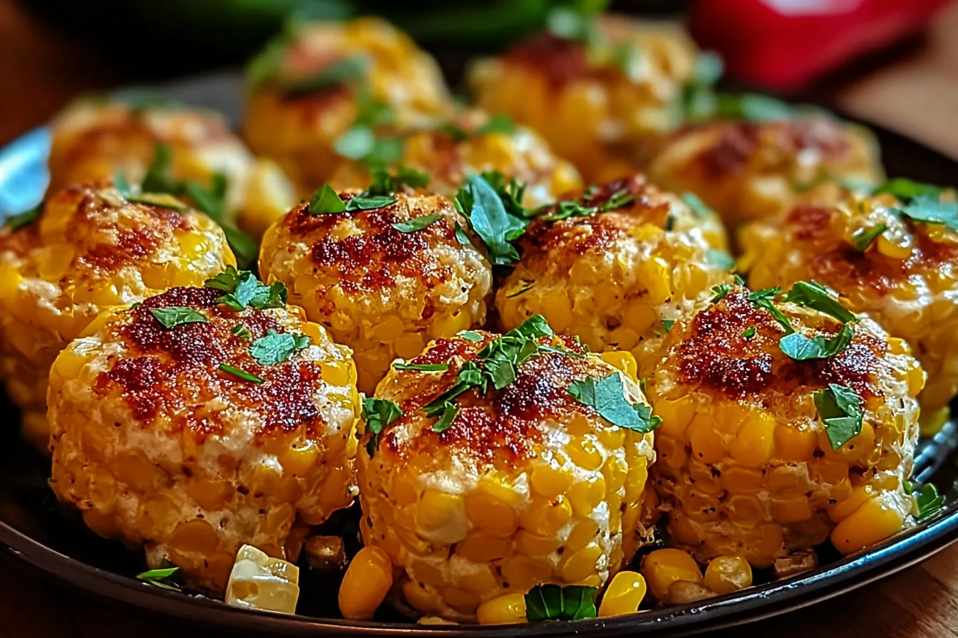 Spicy Mexican Corn Bites: A Flavorful Snack Delight 3 Spicy Mexican Corn Bites on a Platter