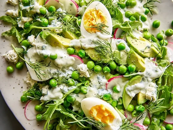 Fresh Spring Pea and Arugula Salad with Creamy Dill Dressing