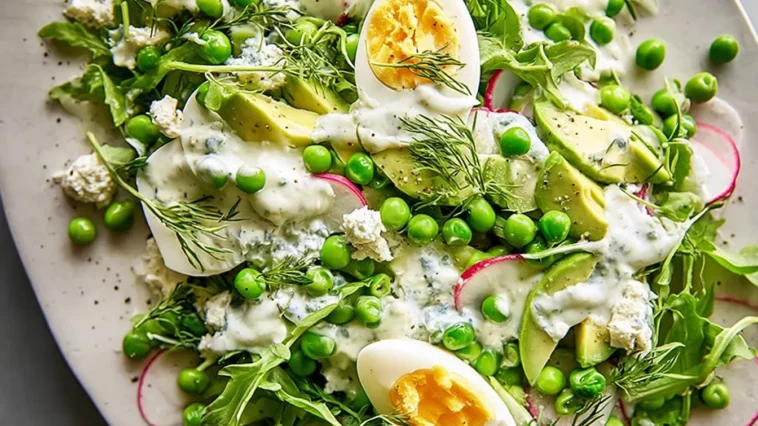 Fresh Spring Pea and Arugula Salad with Creamy Dill Dressing
