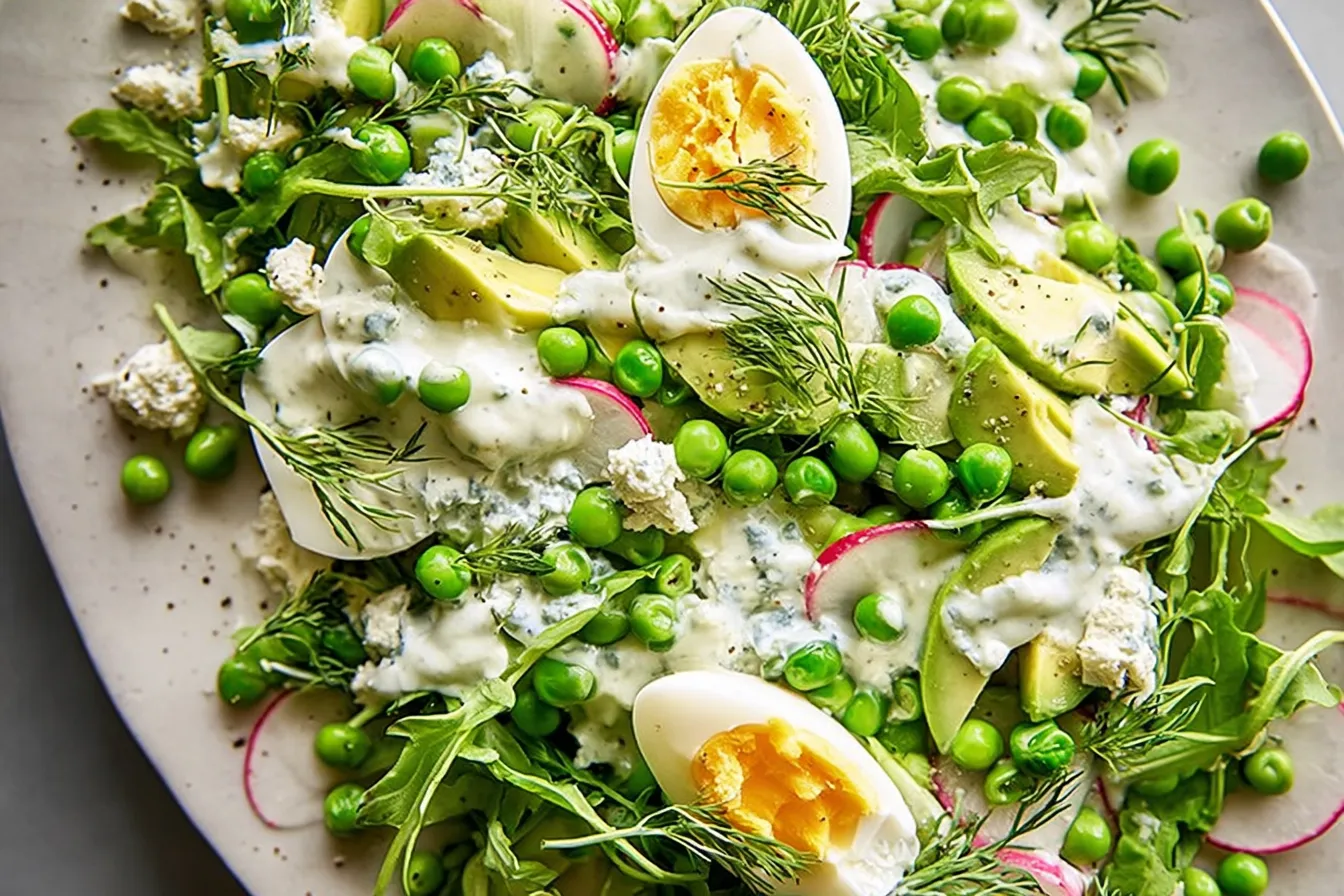 Fresh Spring Pea and Arugula Salad with Creamy Dill Dressing