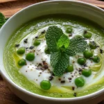 Spring Pea & Mint Velouté with Crème Fraîche Marbling in a Bowl