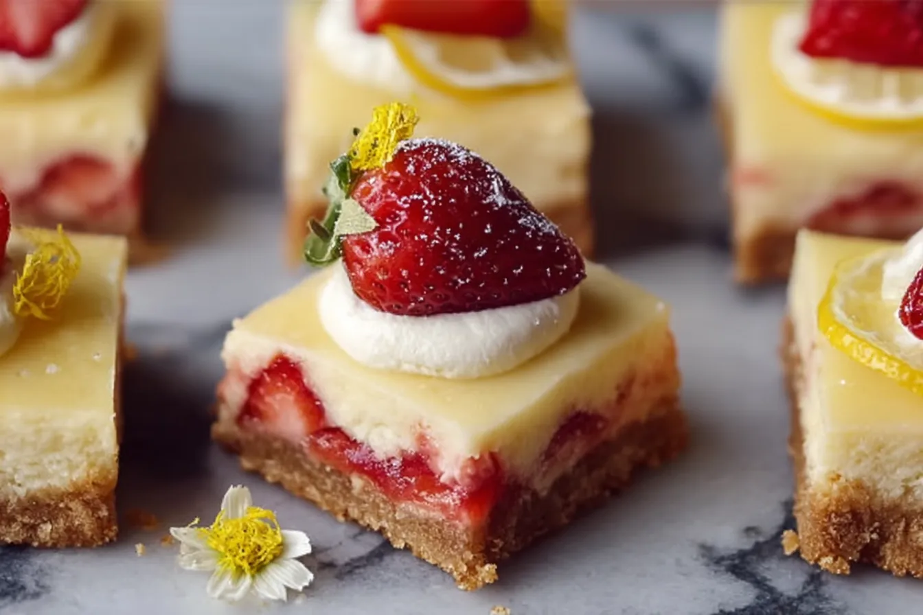 Springtime Strawberry Lemon Cheesecake Bars