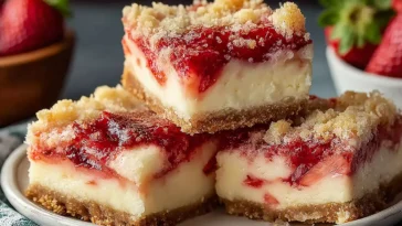 Delicious Strawberry Cream Cheese Cake Bars Ready to Serve
