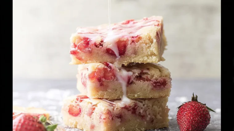 Delicious Strawberry Lemon Blondies on a White Plate