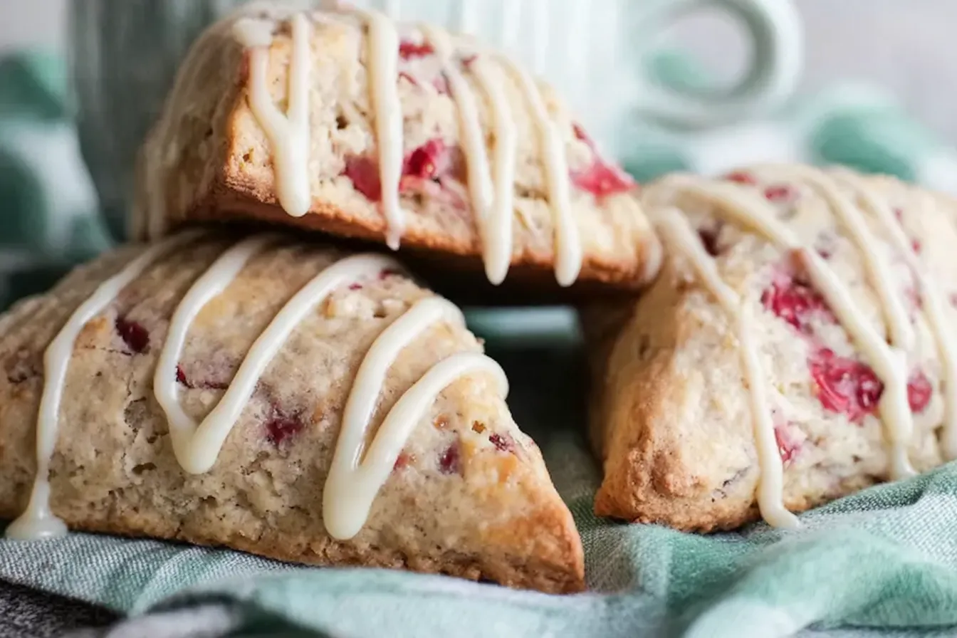 Strawberry Scones Recipe: Delightfully Delicious for Everyone 3 Fresh Strawberry Scones on a Rustic Plate