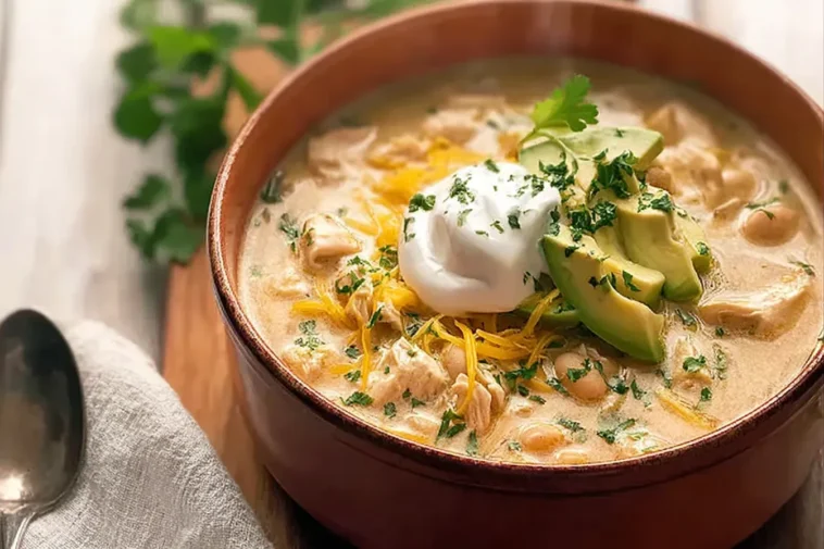 Tasty Keto White Chicken Chili in a Bowl