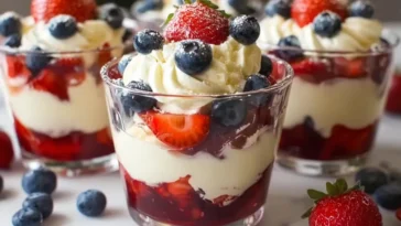 Delicious 4th of July Trifle Cups with Whipped Vanilla Cream