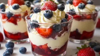 Delicious 4th of July Trifle Cups with Whipped Vanilla Cream