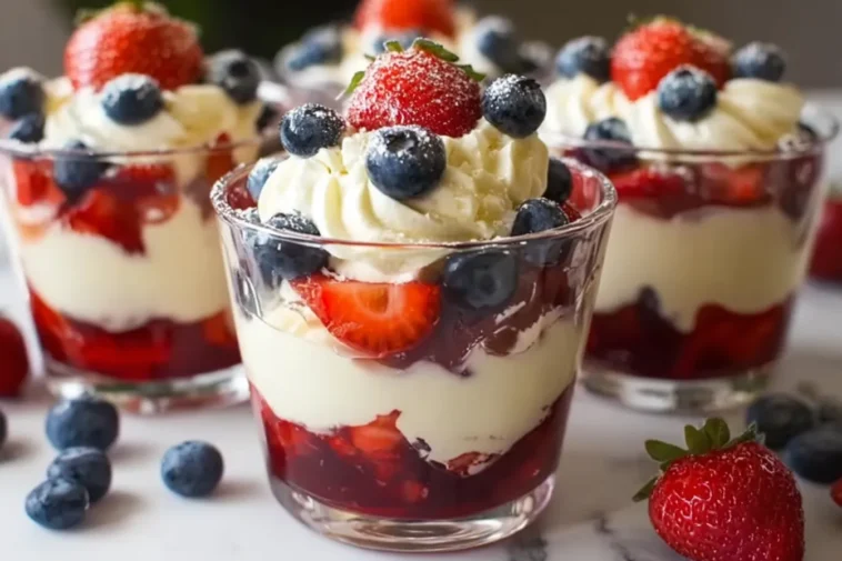 Delicious 4th of July Trifle Cups with Whipped Vanilla Cream