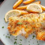Crispy Air Fryer Haddock Fillets Plated with Lemon