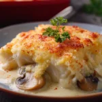 Baked Haddock au Gratin Plated with Garnishes