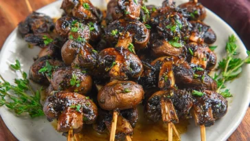 Balsamic Garlic Grilled Mushroom Skewers Ready to Grill