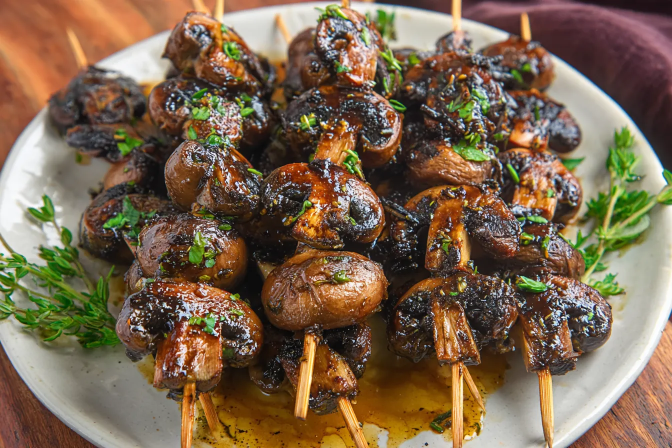 Balsamic Garlic Grilled Mushroom Skewers Ready to Grill