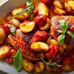 Tender Balsamic Roasted Chicken With Peaches Plated
