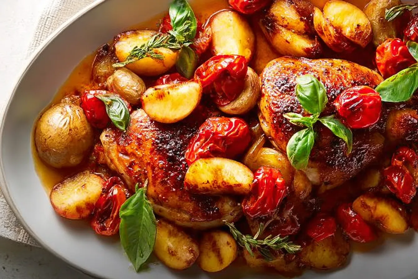 Balsamic Roasted Chicken With Peaches: A Flavorful Delight 3 Tender Balsamic Roasted Chicken With Peaches Plated