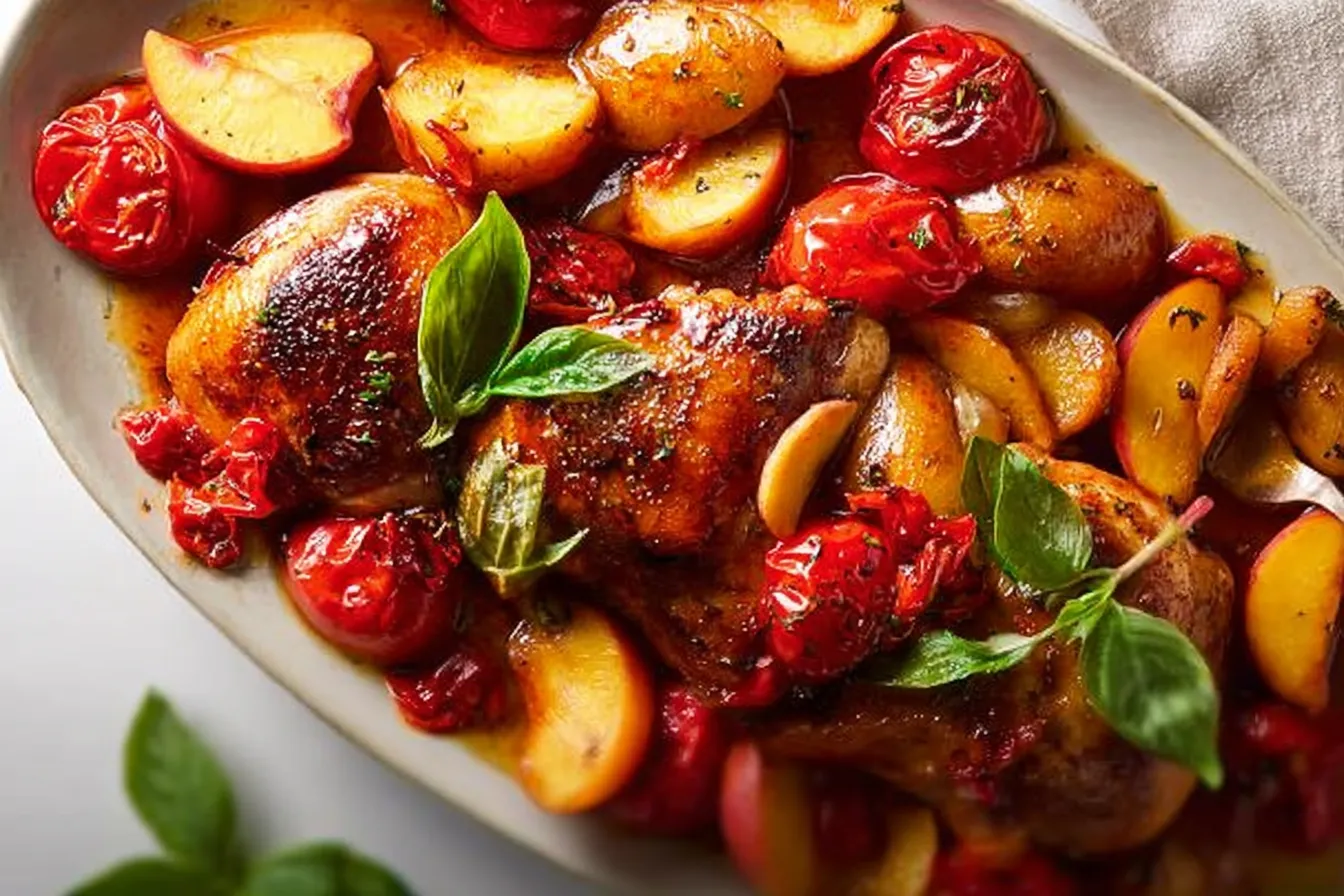 Balsamic Roasted Chicken With Peaches 