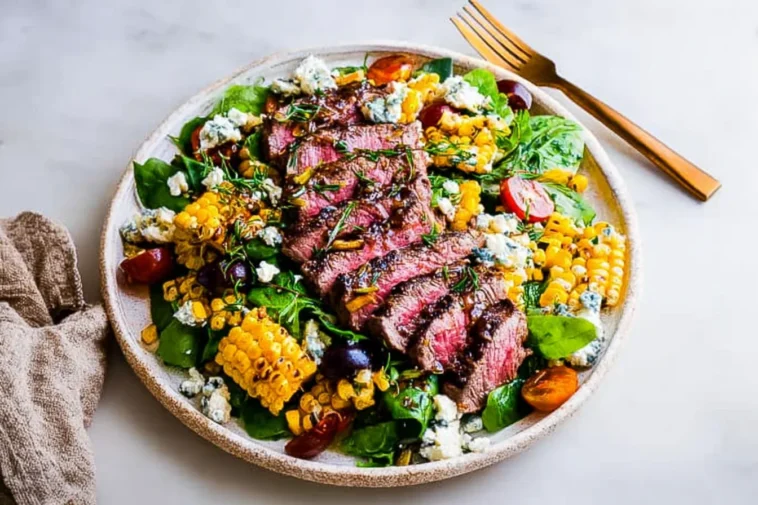Balsamic Steak Gorgonzola Salad with Grilled Corn Deliciousness