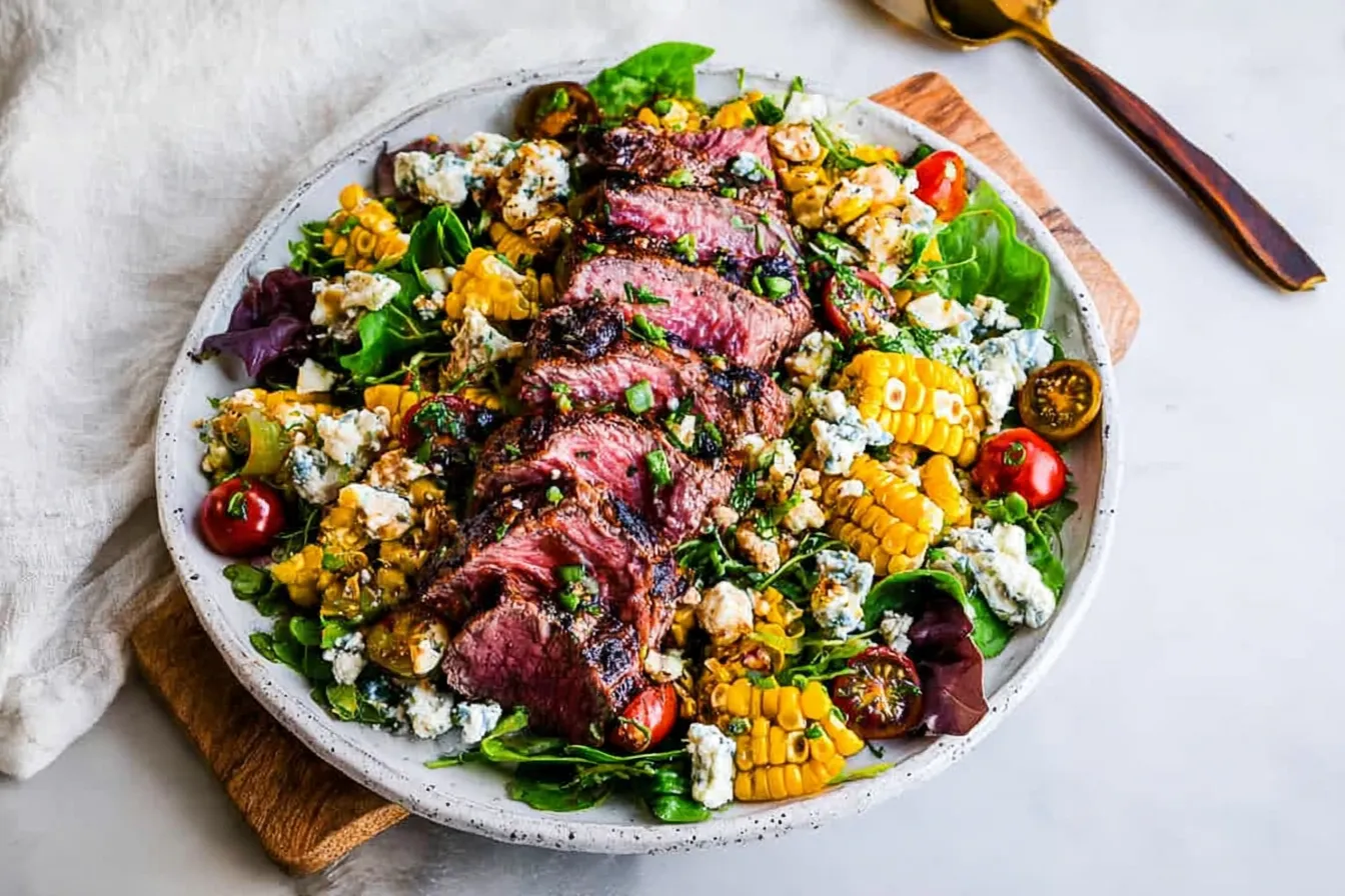 Balsamic Steak Gorgonzola Salad with Grilled Corn