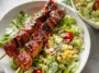 BBQ Chicken Skewer Salad Served with Fresh Veggies