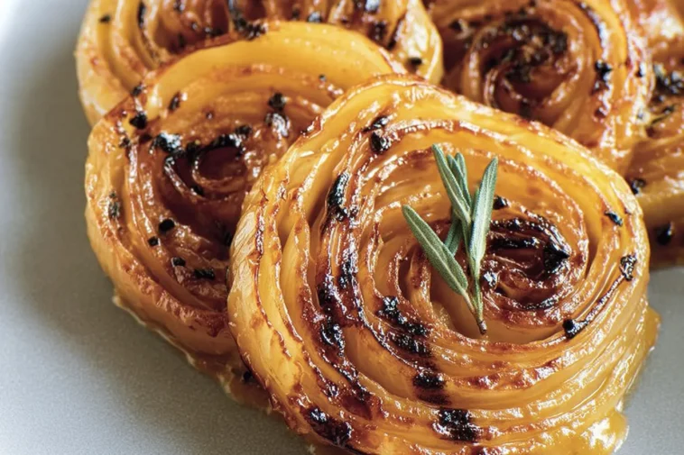 BBQ Onion Steaks with Honey-Mustard Sauce: A Grilled Delight 3 BBQ Onion Steaks with Honey-Mustard Sauce on the Grill