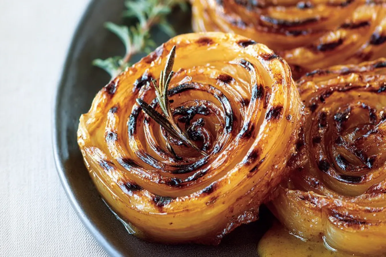 BBQ Onion Steaks with Honey-Mustard Sauce: A Grilled Delight 4 BBQ Onion Steaks with Honey-Mustard Sauce