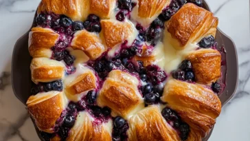 Blueberry Cream Cheese Croissant Casserole Freshly Baked