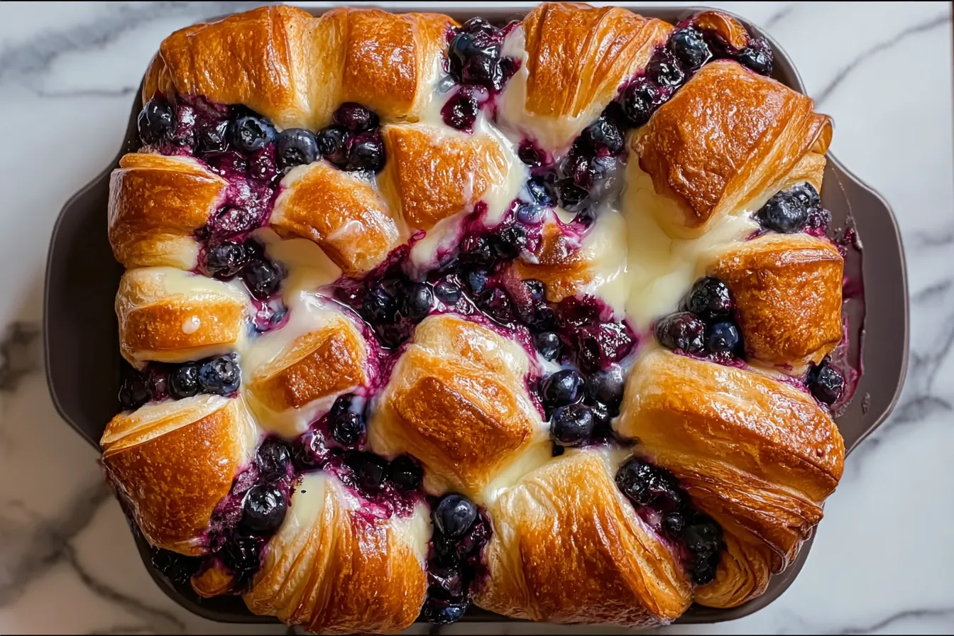 Blueberry Cream Cheese Croissant Casserole Freshly Baked