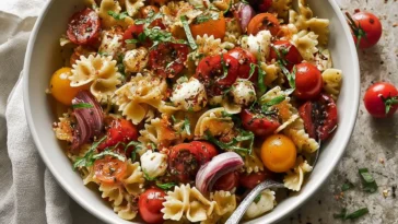 Bruschetta Pasta Salad with Fresh Tomatoes and Basil
