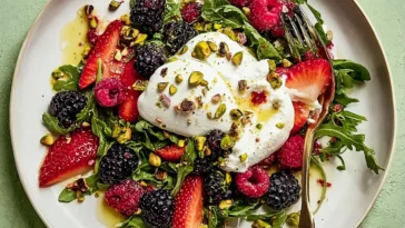 Burrata Salad with Summer Berries & Pistachios - Fresh and Colorful