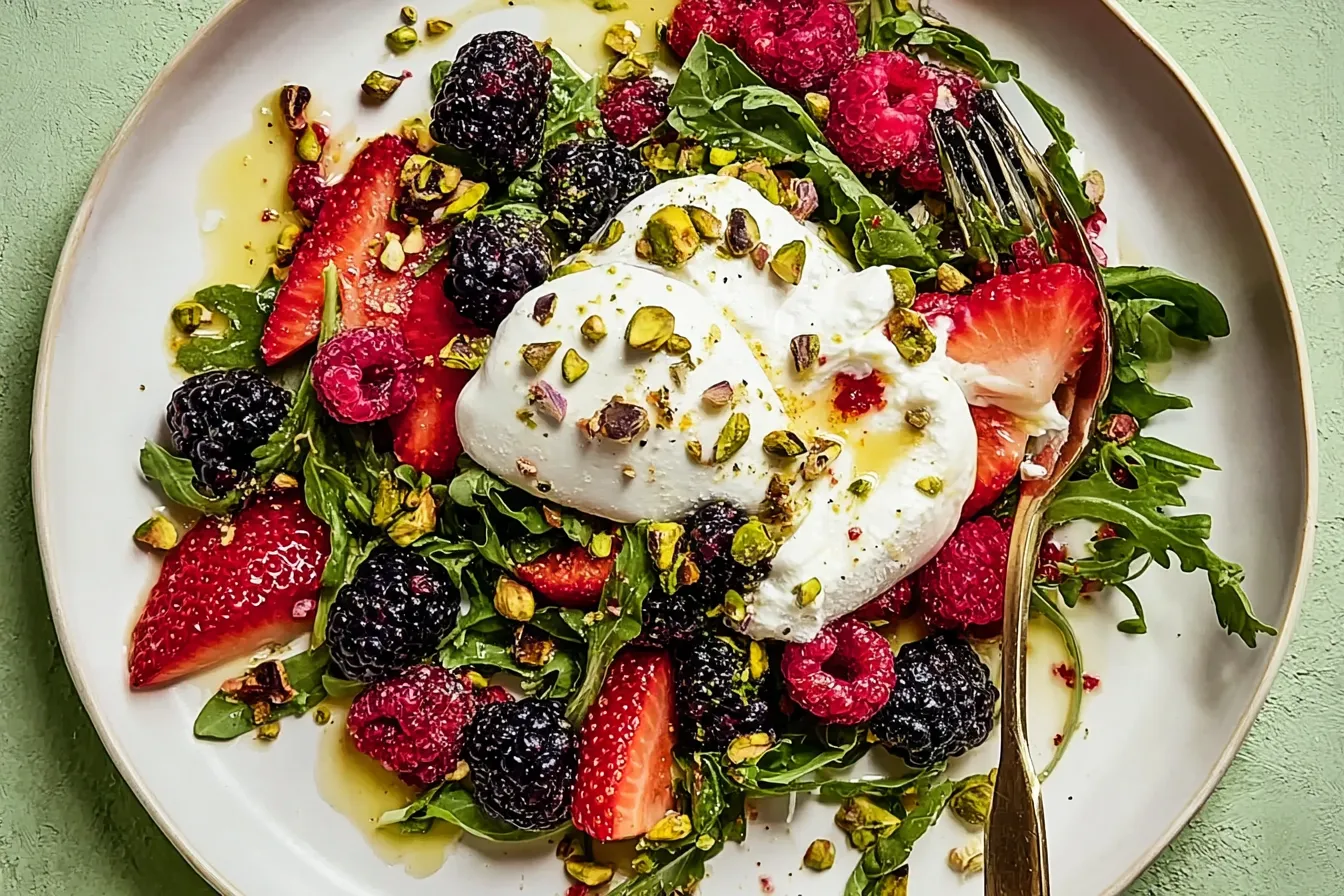 Burrata Salad with Summer Berries & Pistachios - Fresh and Colorful