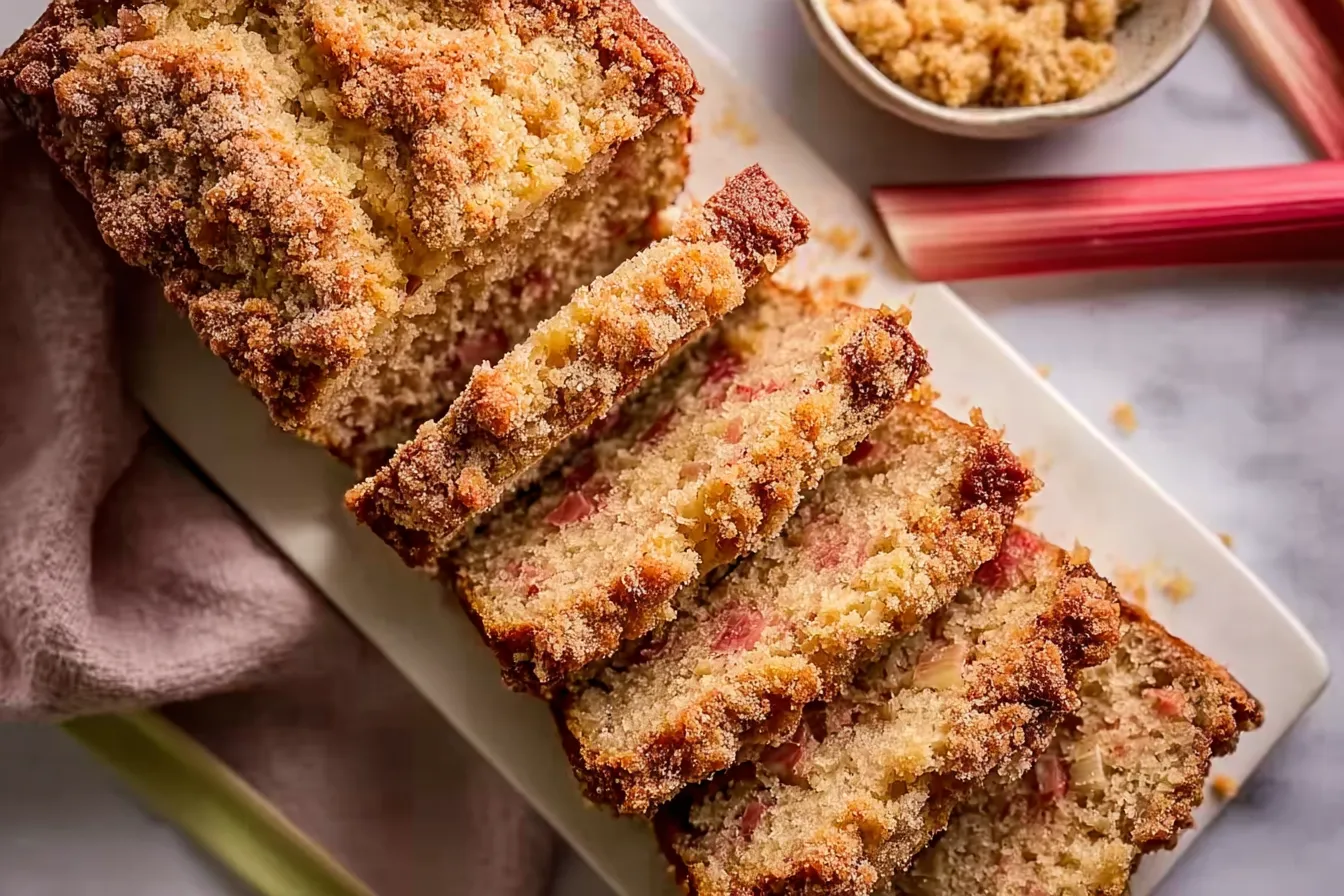 Buttermilk Rhubarb Bread: A Delightful Summer Treat 3 Freshly Baked Buttermilk Rhubarb Bread Slices