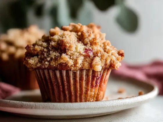Buttery Apple Rhubarb Crumble Muffins Freshly Baked