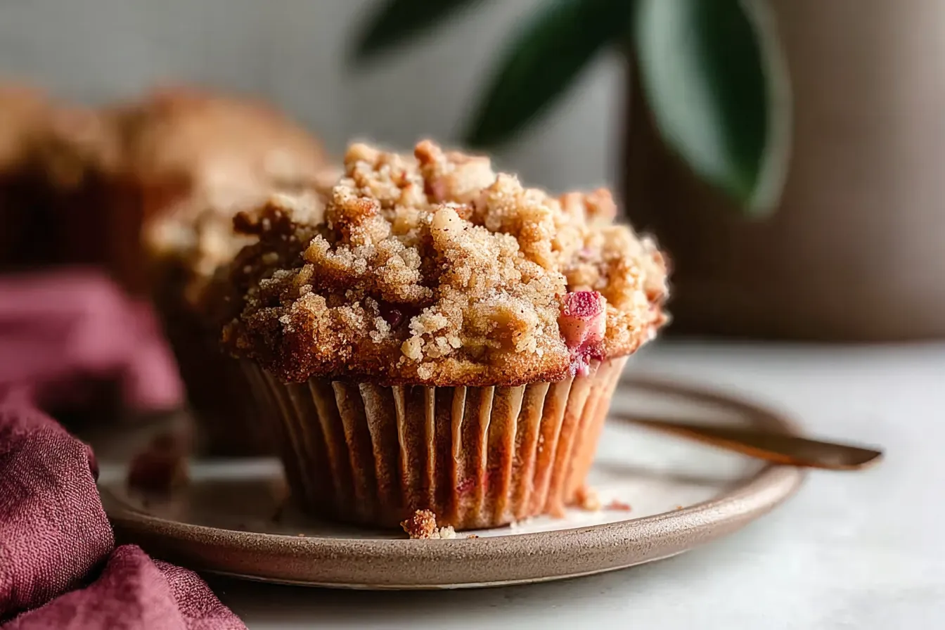 Buttery Apple Rhubarb Crumble Muffins