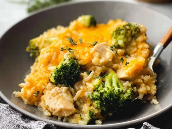 Cheesy Broccoli Chicken and Rice Casserole Freshly Baked