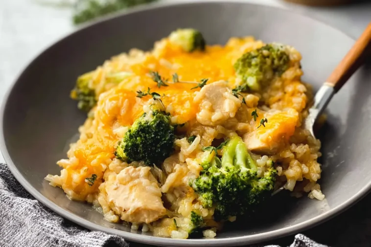 Cheesy Broccoli Chicken and Rice Casserole Freshly Baked