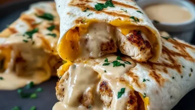Cheesy Garlic Chicken Wraps Ready to Serve
