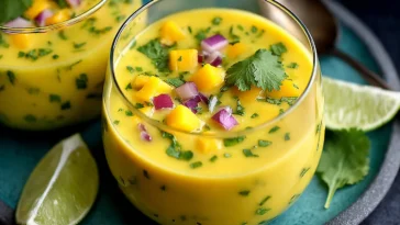 Chilled Mango Gazpacho Served in Bowls
