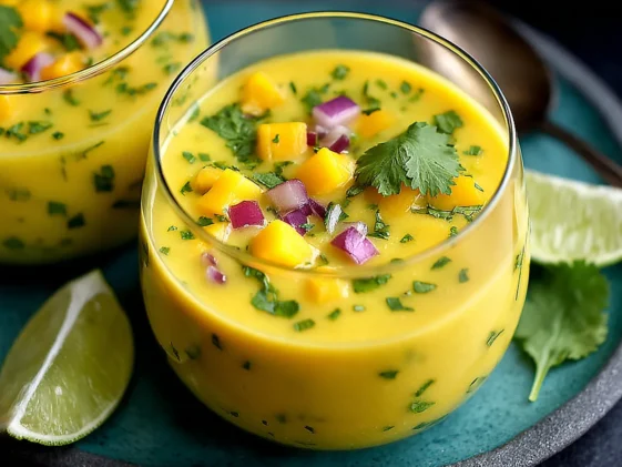 Chilled Mango Gazpacho Served in Bowls