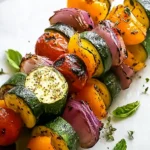 Colorful Grilled Veggie Skewers on a Rustic Grill