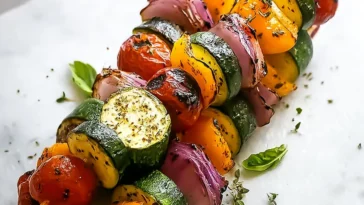 Colorful Grilled Veggie Skewers on a Rustic Grill