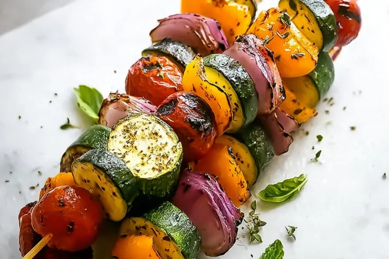 Colorful Grilled Veggie Skewers on a Rustic Grill