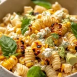 Creamy Street Corn Pasta Salad Served in a Bowl