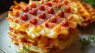 Crispy Waffle Iron Hashbrowns Served with Dipping Sauce