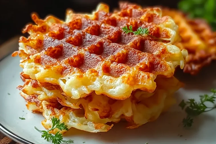 Crispy Waffle Iron Hashbrowns Served with Dipping Sauce